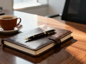 Eleganckie biurko z laptopem i czystą kartką papieru, gotowe do przygotowania profesjonalnego CV.