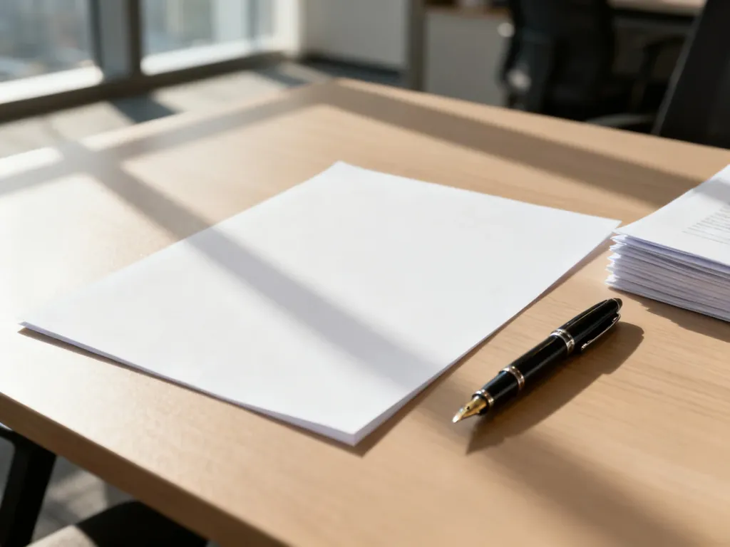 Czysta kartka papieru z piórem na biurku, przygotowana do napisania profesjonalnego CV.
