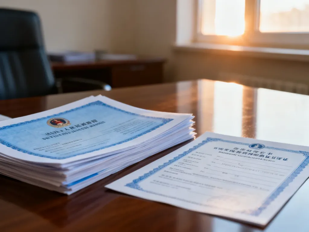 Stos dokumentów urzędowych i zaświadczenie lekarskie leżące na biurku, symbolizujące formalności związane z zasiłkiem chorobowym.